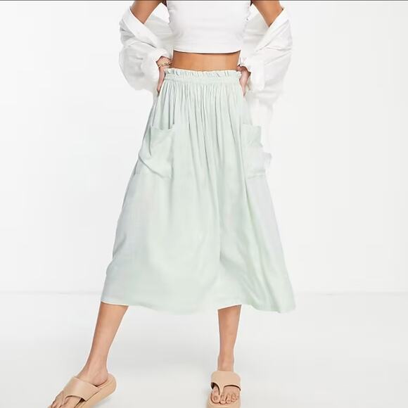 ASOS Design Tall Midi Skirt with Pocket Detail in Washed Mint Size 6 Modest - Picture 1 of 8